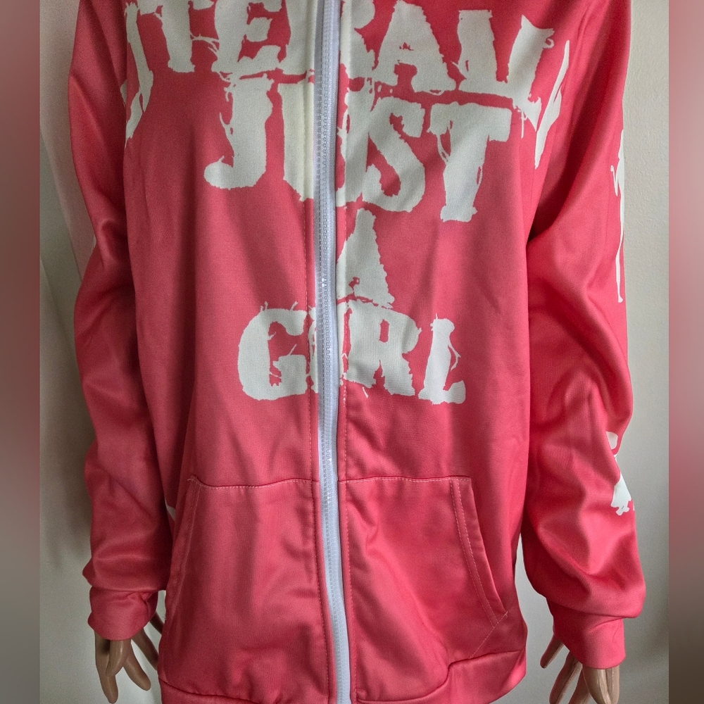 Literally Just A Girl Pink Hoodie Zip Up Size XL - Picture 5 of 9